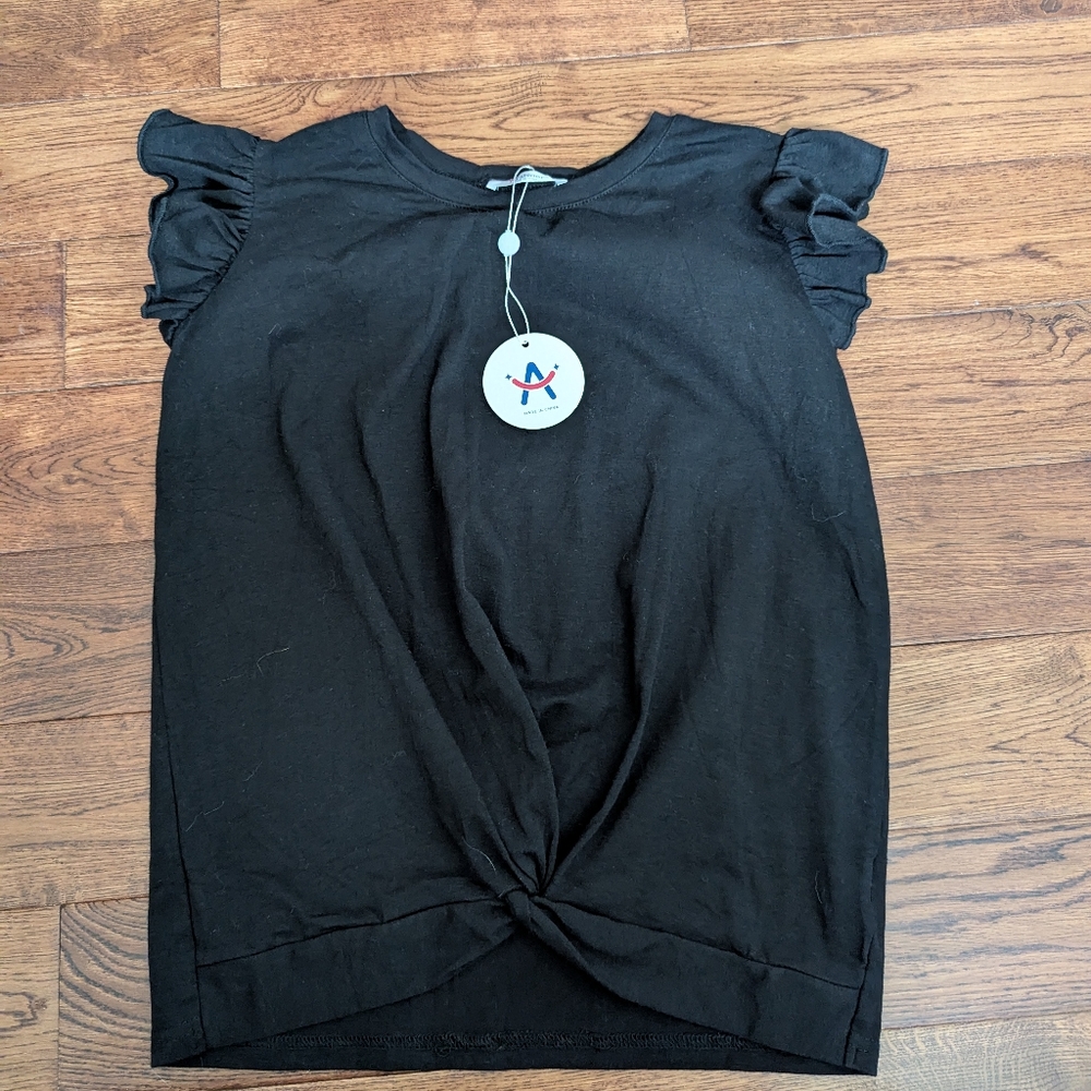 NWT Girls Arshiner Sleeveless Knotted Front Black Top Size 160 XL